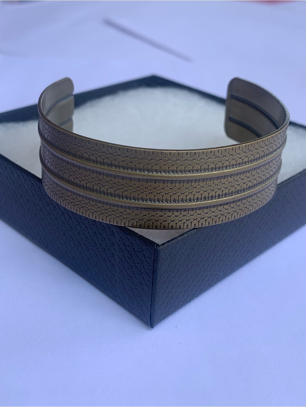 Antique Brass Multi-Row Stamped Metal Cuff Bracelet - Brass Tone